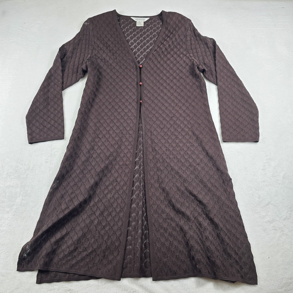Exclusively Misook Brown Textured Knit Cardigan Large Button Lightweight Sweater